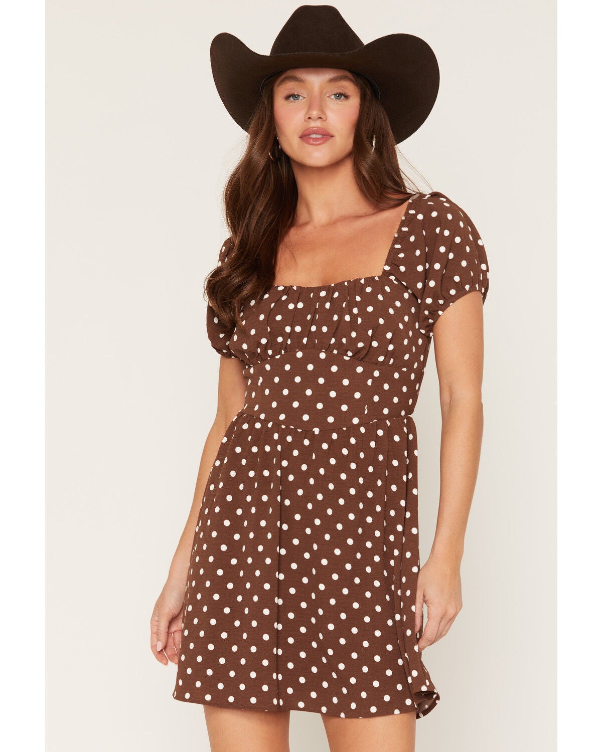Originality Women's Boot Barn Exclusive Polka Dot Tie Back Mini Dress, Brown, hi-res