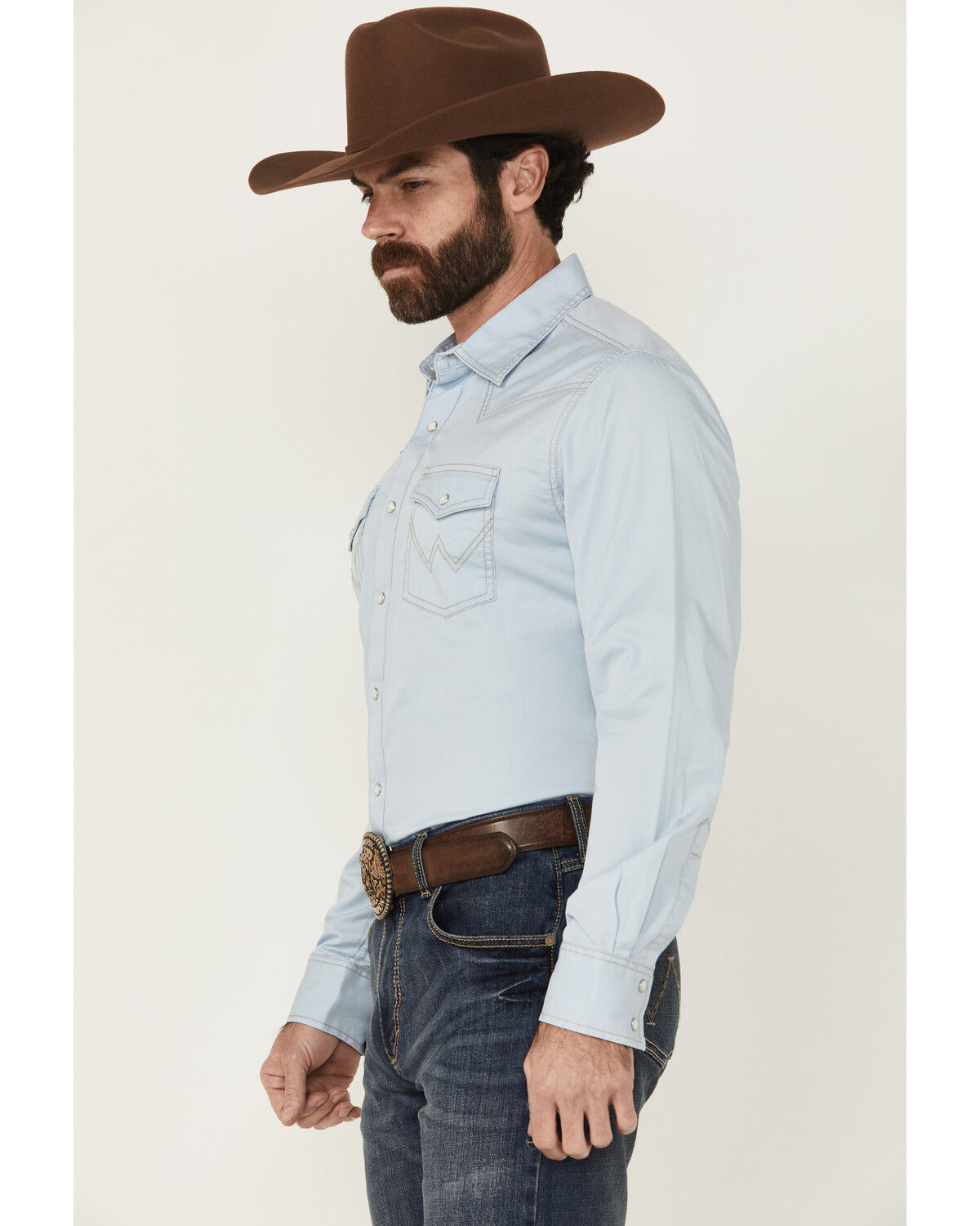 Image #2 - Wrangler Retro Men's Solid Long Sleeve Snap Western Shirt - Tall, Light Blue, hi-res