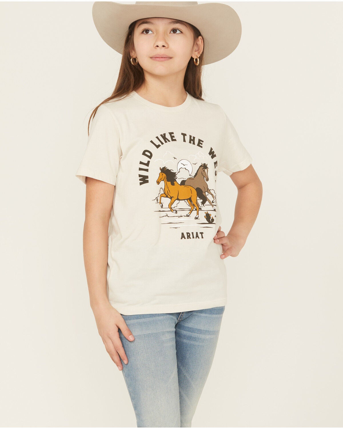 Image #1 - Ariat Girls' Wild West Short Sleeve Graphic Tee, Natural, hi-res