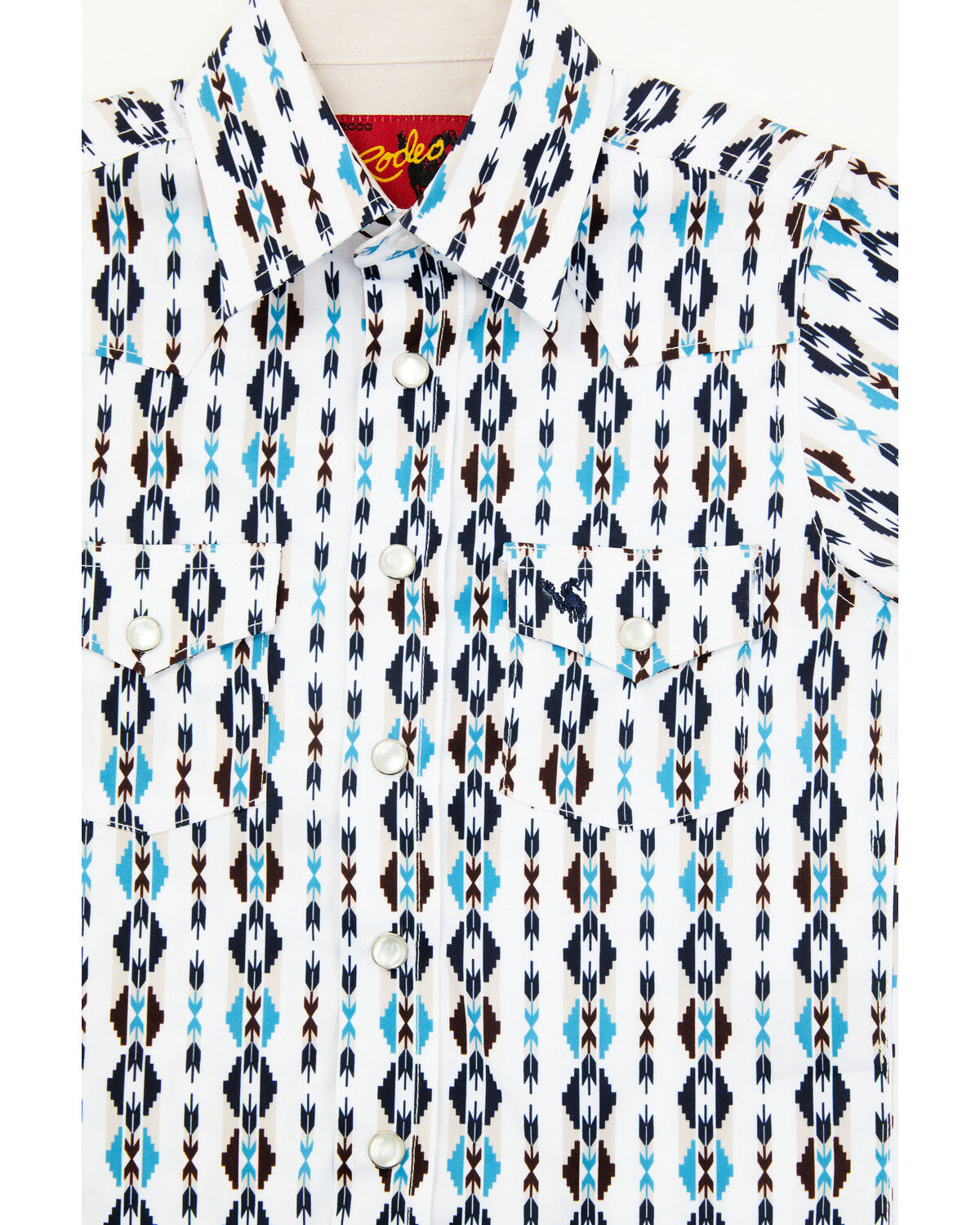 Image #2 - Rodeo Clothing Little Boys' Striped Southwestern Print Short Sleeve Snap Stretch Western Shirt, White, hi-res
