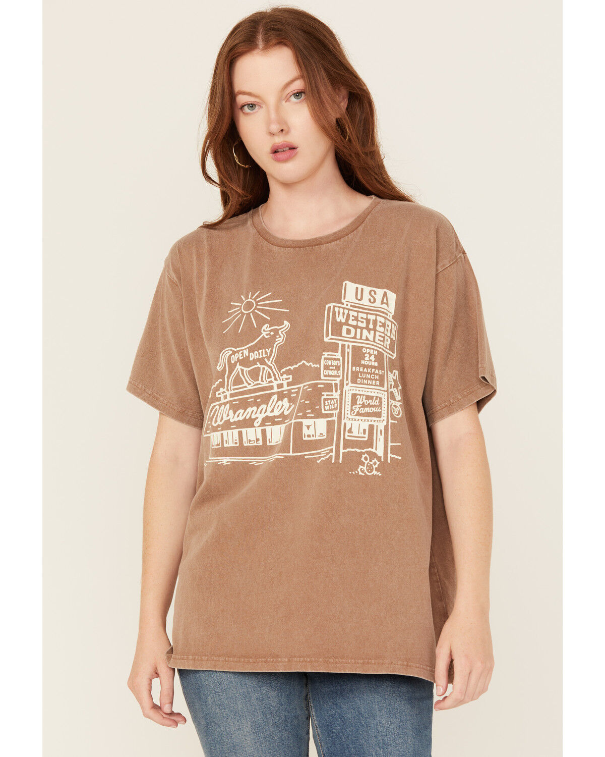 Image #1 - Wrangler Women's Western Diner Short Sleeve Graphic Tee, Brown, hi-res
