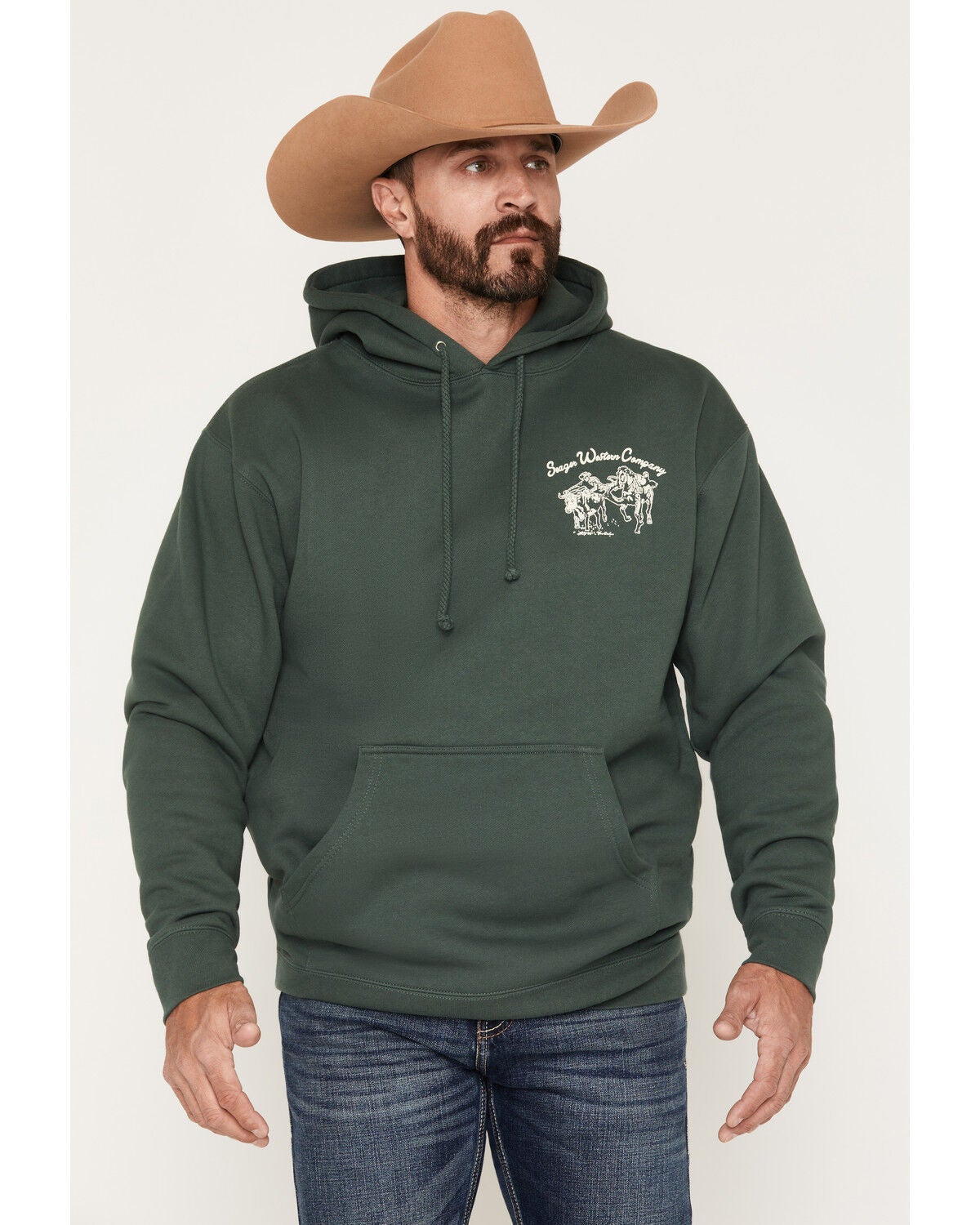 Image #2 - Seager Men's Los Rios Midweight Graphic Hooded Sweatshirt, Green, hi-res