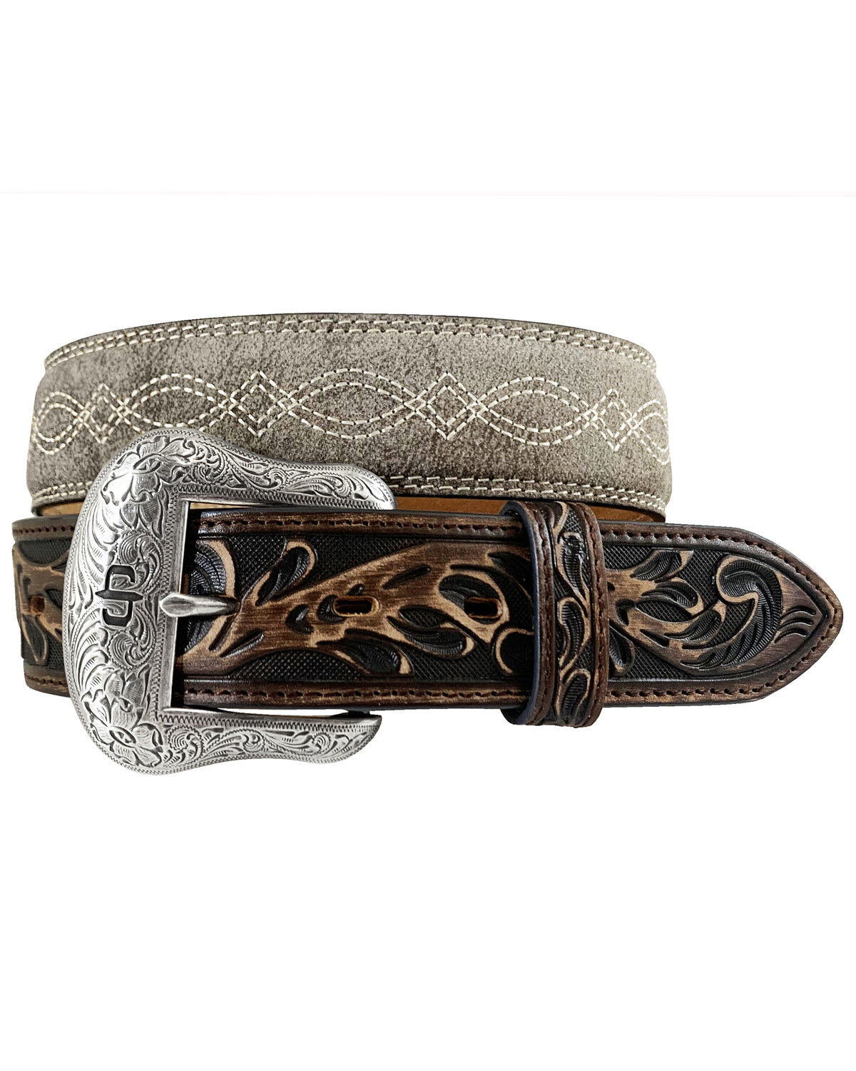 Image #1 - Stetson Men's Tooled Leather Belt, Taupe, hi-res