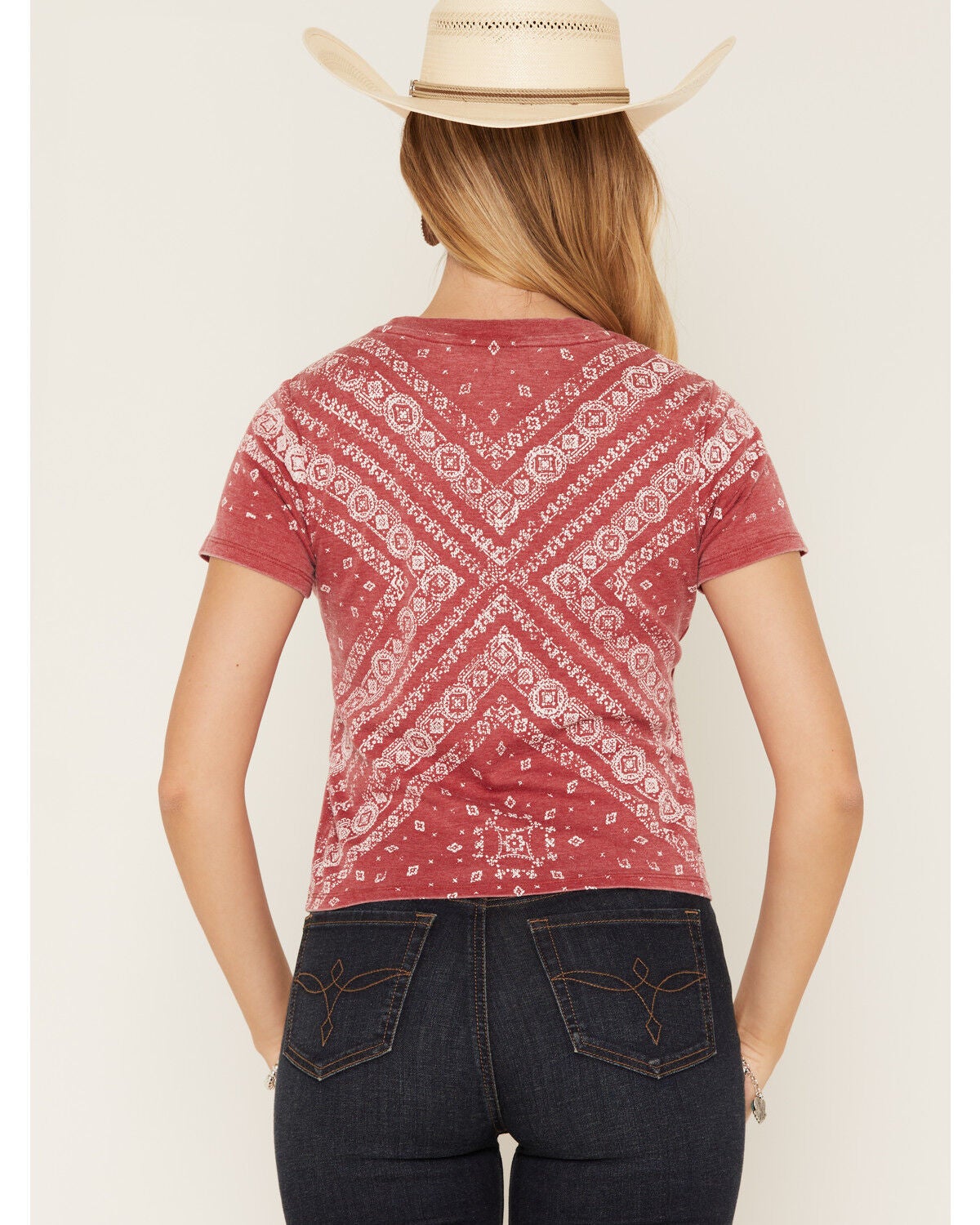 Image #4 - Blended Women's Bandana Print Short Sleeve Graphic Tee, Red, hi-res