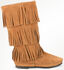Minnetonka Women's Calf Hi 3-Layer Fringe Boots - Round Toe, Taupe, hi-res