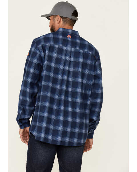 Image #4 - Hawx Men's FR Plaid Print Long Sleeve Button-Down Work Shirt, Navy, hi-res