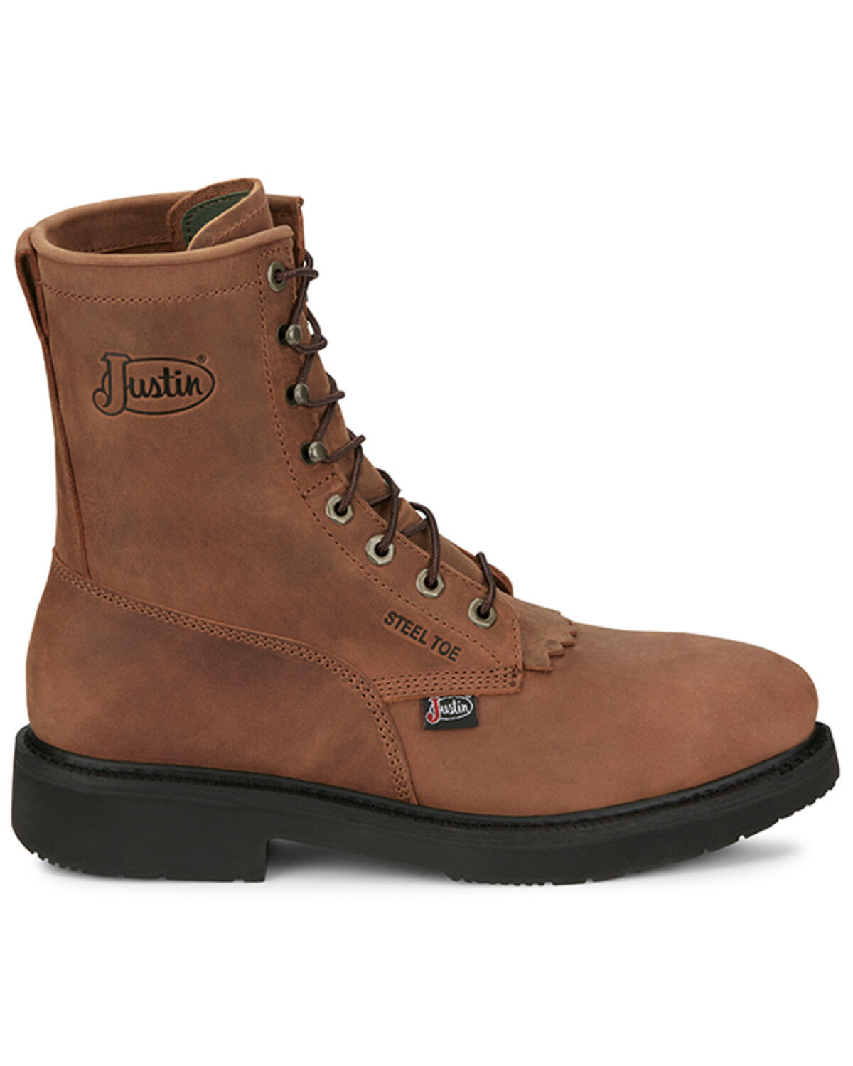 Image #2 - Justin Men's 8" Conductor Lace-Up Work Boots - Steel Toe, Brown, hi-res