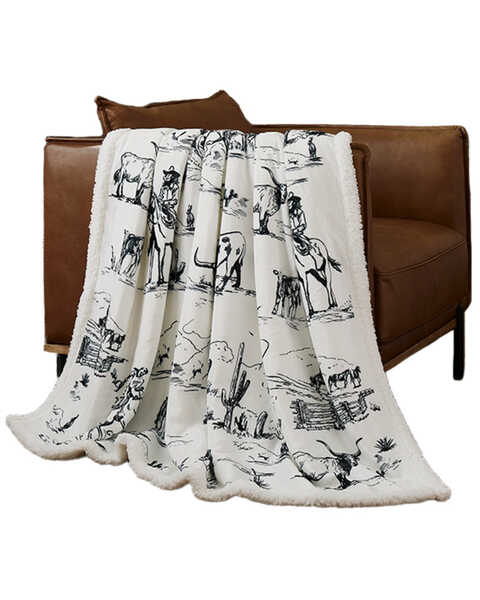 HiEnd Accents Ranch Life Western Toile Campfire Sherpa Throw, Black, hi-res