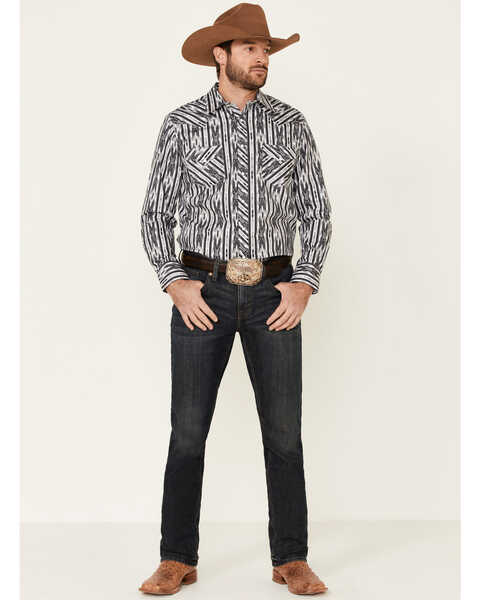 Image #2 - Rock & Roll Denim Men's Southwestern Striped Long Sleeve Snap Western Shirt , Black, hi-res