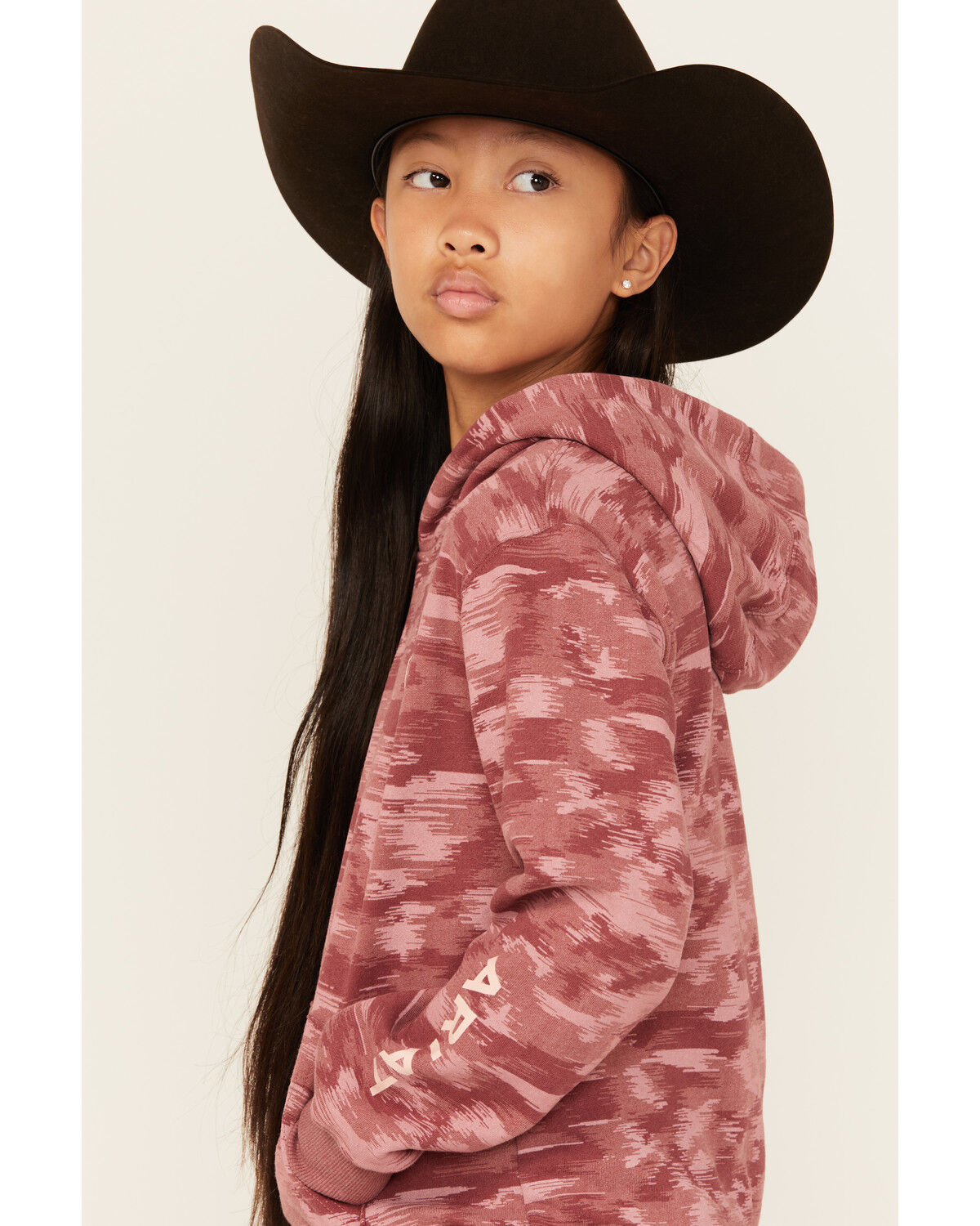 Image #2 - Ariat Girls' Printed Logo Hoodie, Mauve, hi-res