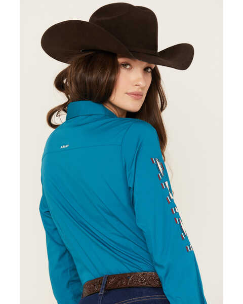 Image #4 - Ariat Women's Team Kirby Long Sleeve Button Down Stretch Western Shirt - Plus, Teal, hi-res