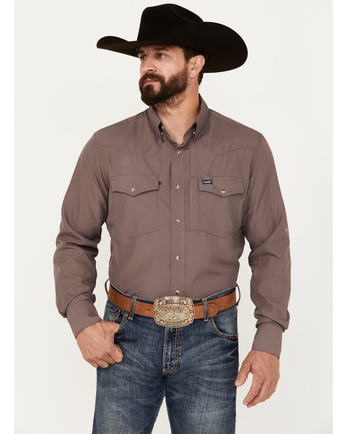 Image #1 - Wrangler Men's Solid Long Sleeve Performance Snap Western Shirt, , hi-res
