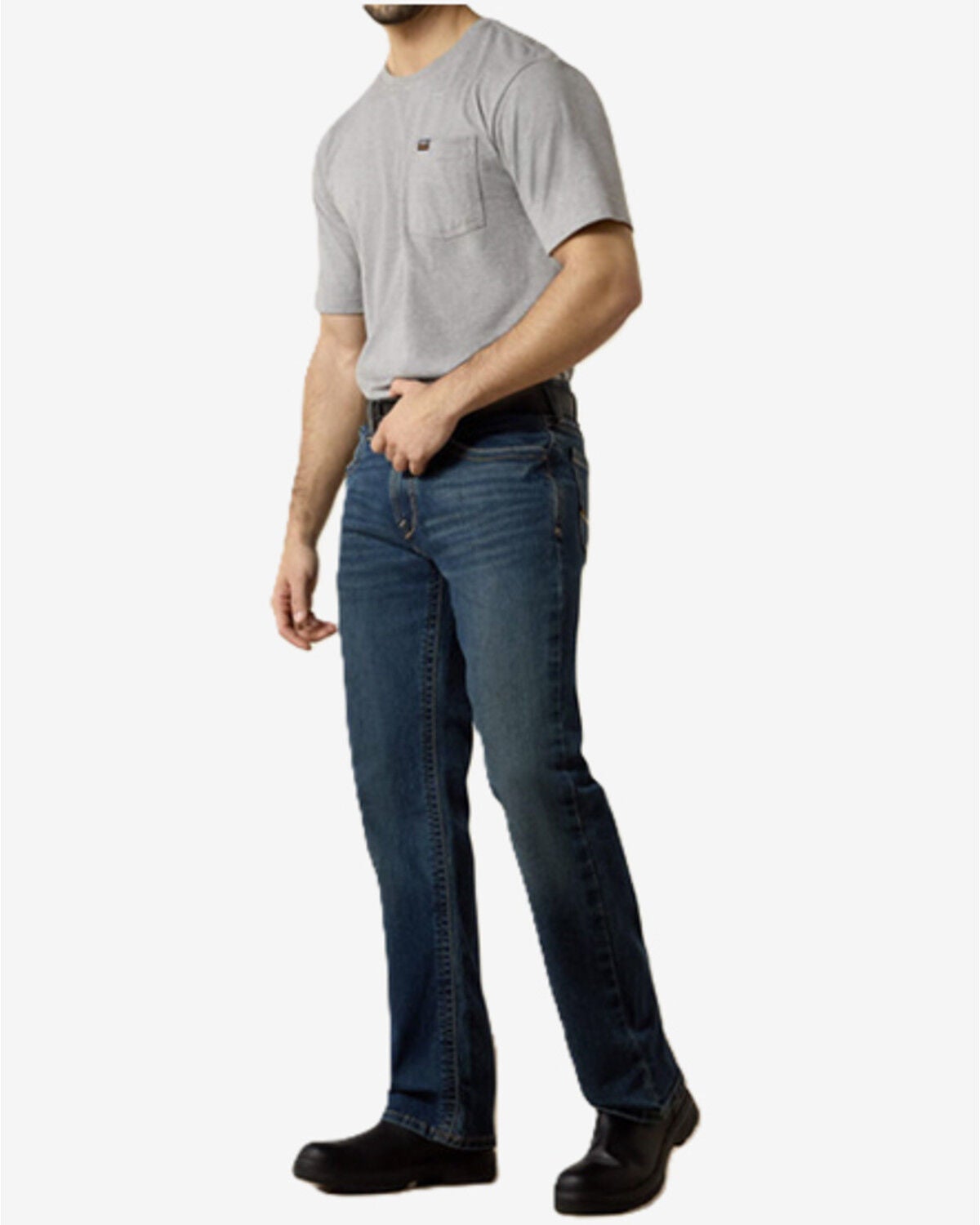 Ariat Men's Rebar M4 Low Rise Relaxed DuraStretch Edge Bootcut Denim Jeans, Indigo, hi-res