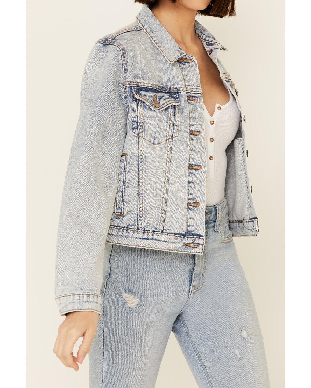 Image #3 - Driftwood Women's Light Wash Patchwork Cropped Button-Front Denim Jacket, Blue, hi-res