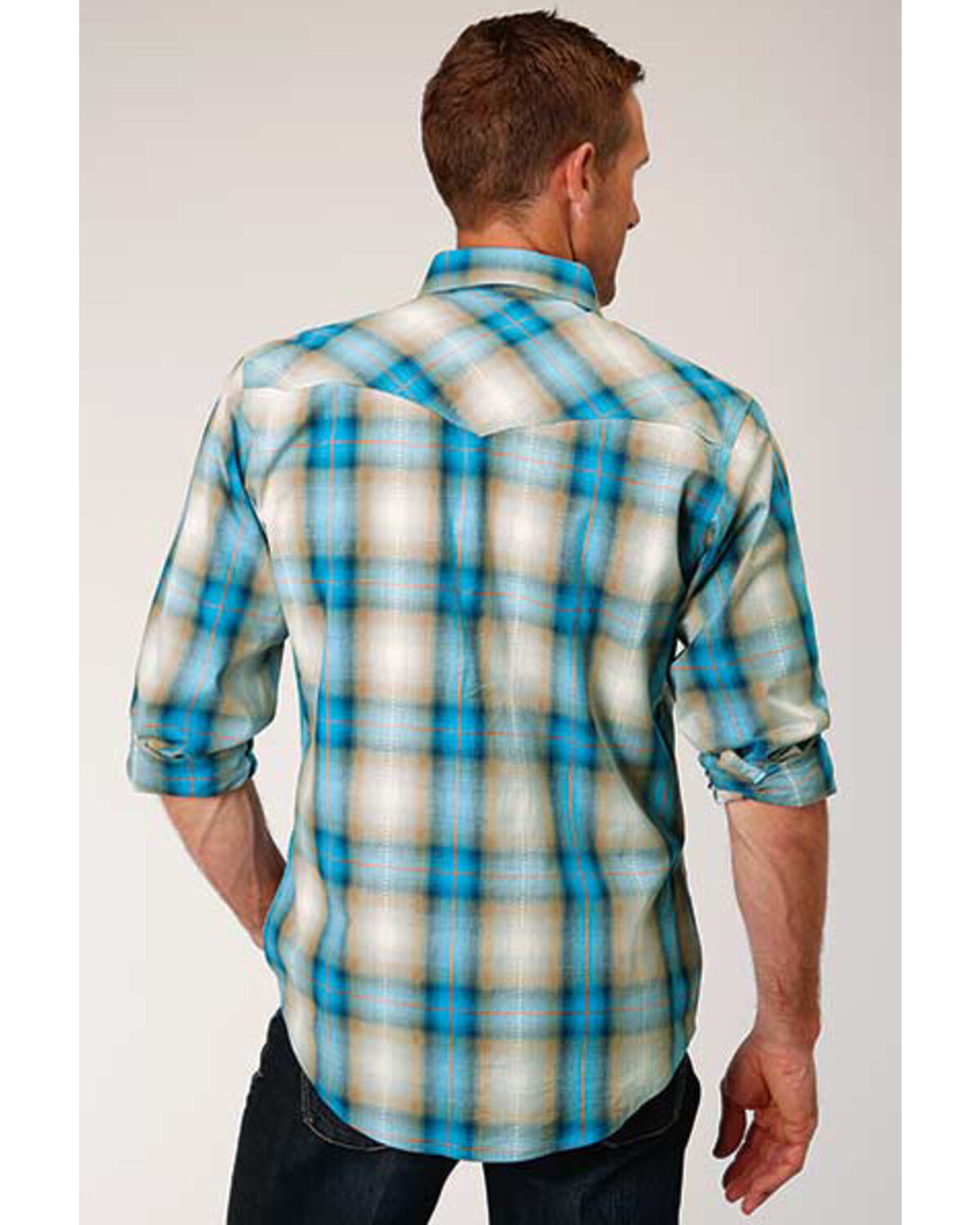 Image #2 - West Made Men's Tide Pool Dobby Plaid Long Sleeve Western Shirt, , hi-res