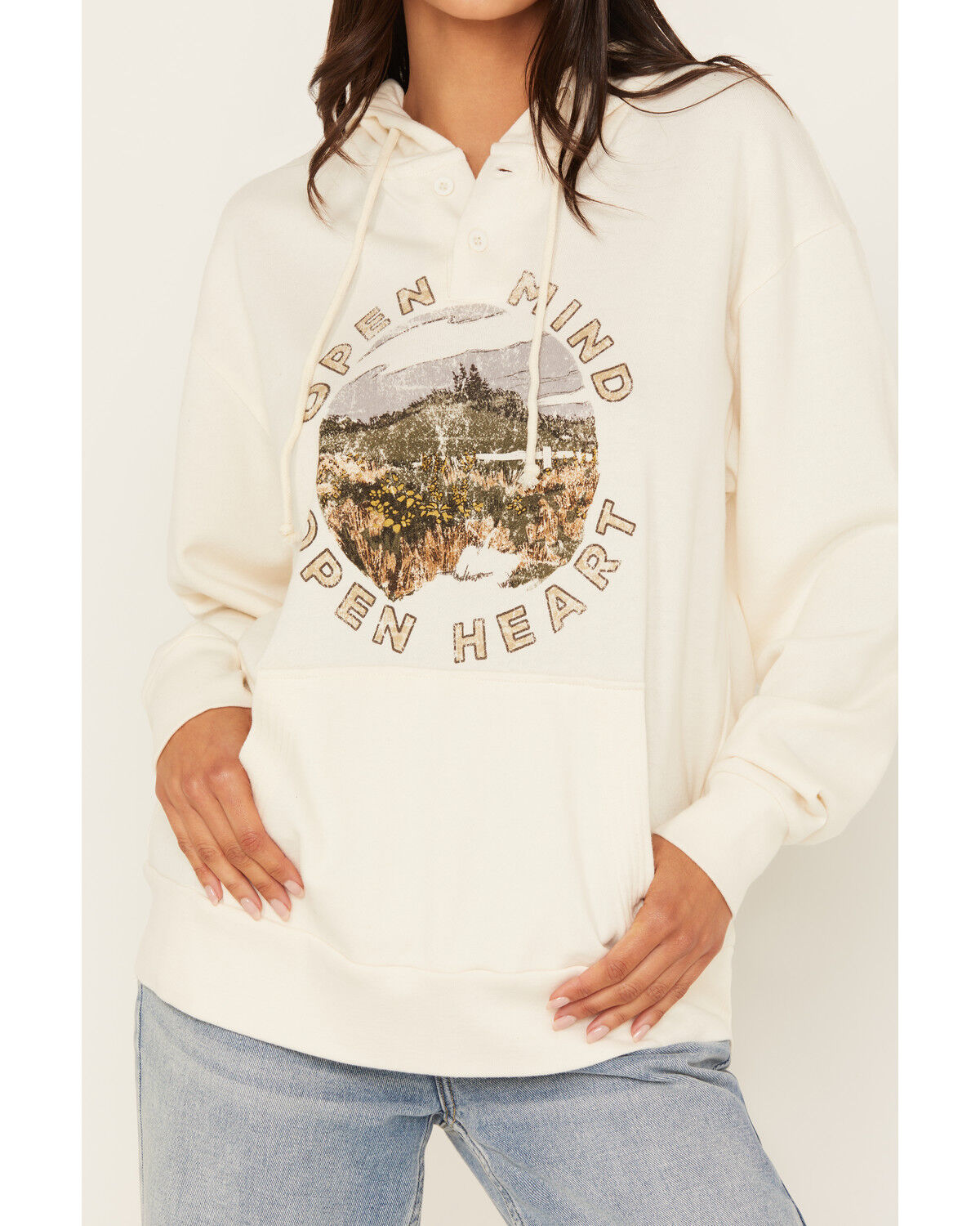 Image #3 - Cleo + Wolf Women's Graphic Henley Pullover, Cream, hi-res