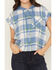 Image #3 - Cleo + Wolf Women's Electra Plaid Print Short Sleeve Button-Down Hooded Shirt, Steel Blue, hi-res