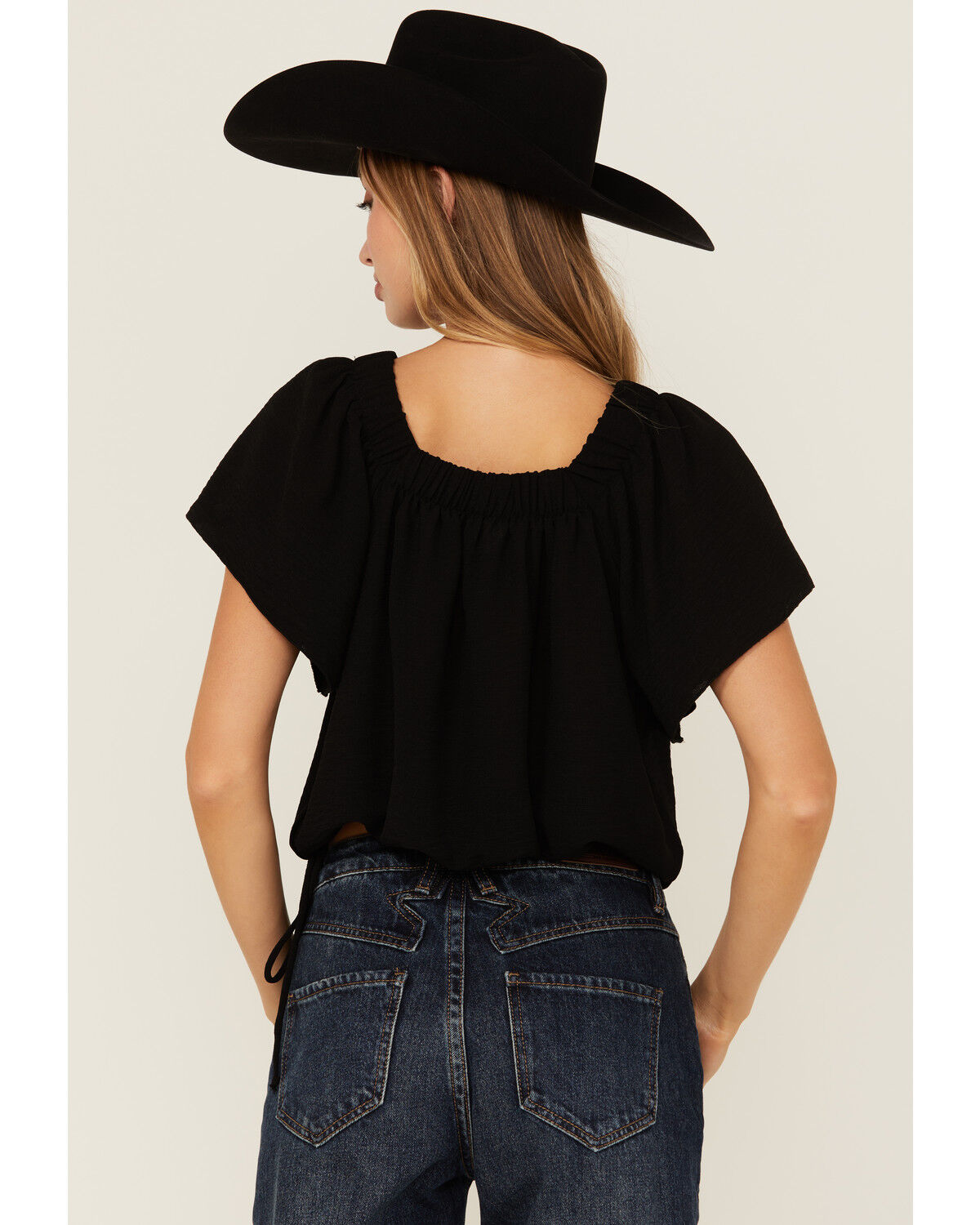 Image #4 - Wild Moss Women's Flutter Sleeve Peasant Top, Black, hi-res
