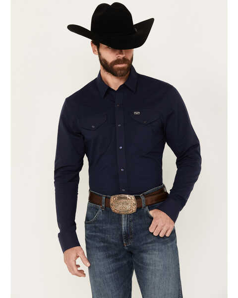Kimes Ranch Men's Blackout Long Sleeve Snap Western Shirt, Navy, hi-res