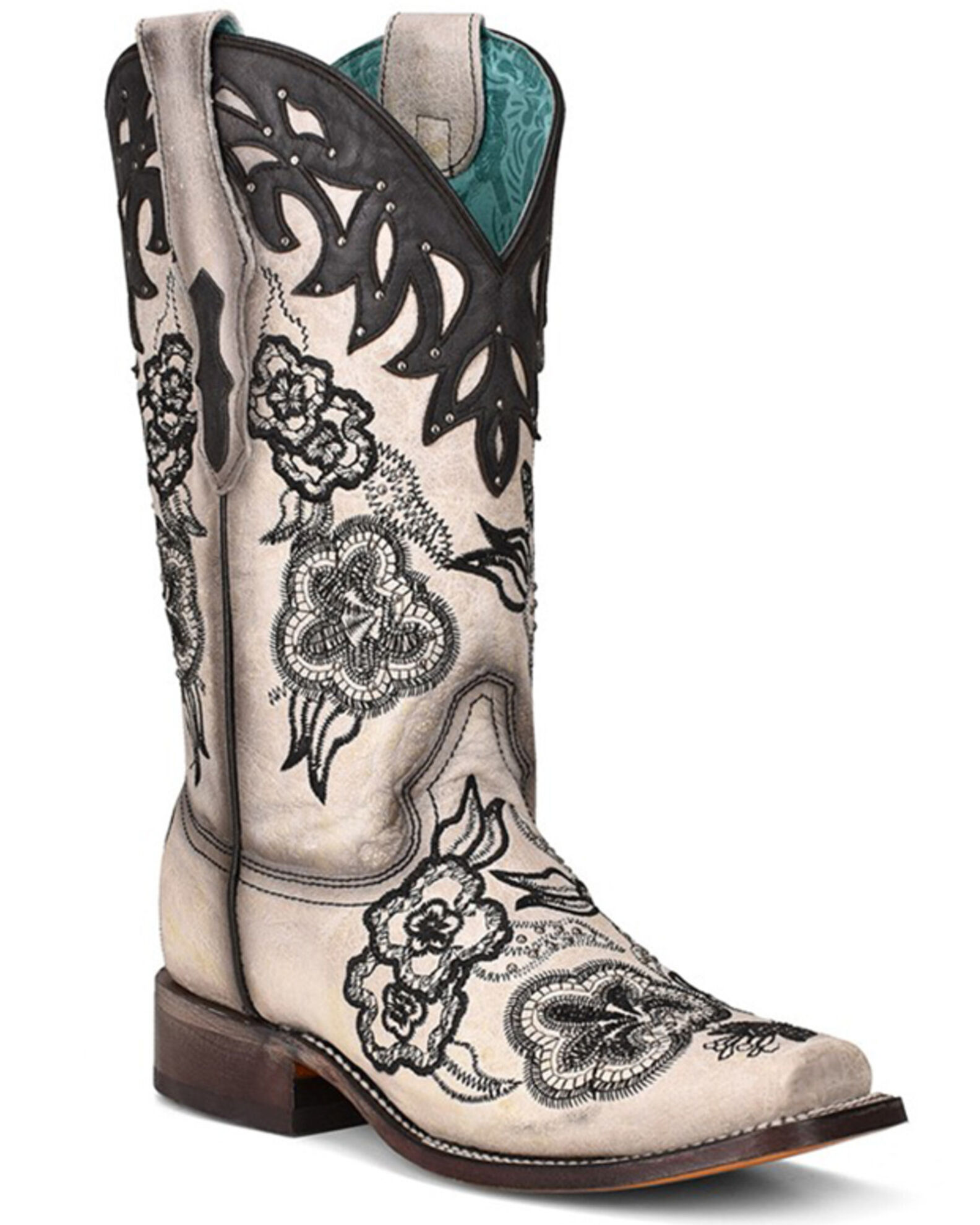 Corral Women s White Overlay Western Boots Square Toe Country