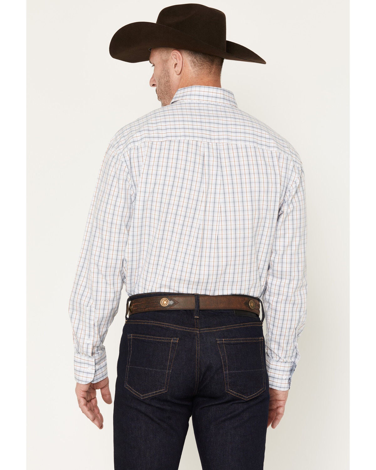 Image #4 - George Strait by Wrangler Men's Plaid Print Long Sleeve Button-Down Stretch Western Shirt, White, hi-res