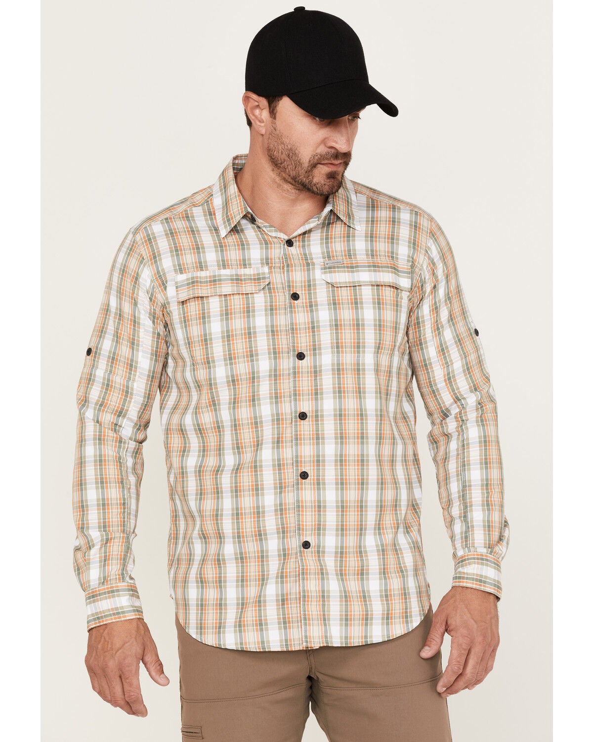 Columbia Men's Silver Ridge Balanced Plaid Long Sleeve Button-Down Western Shirt, Tan, hi-res
