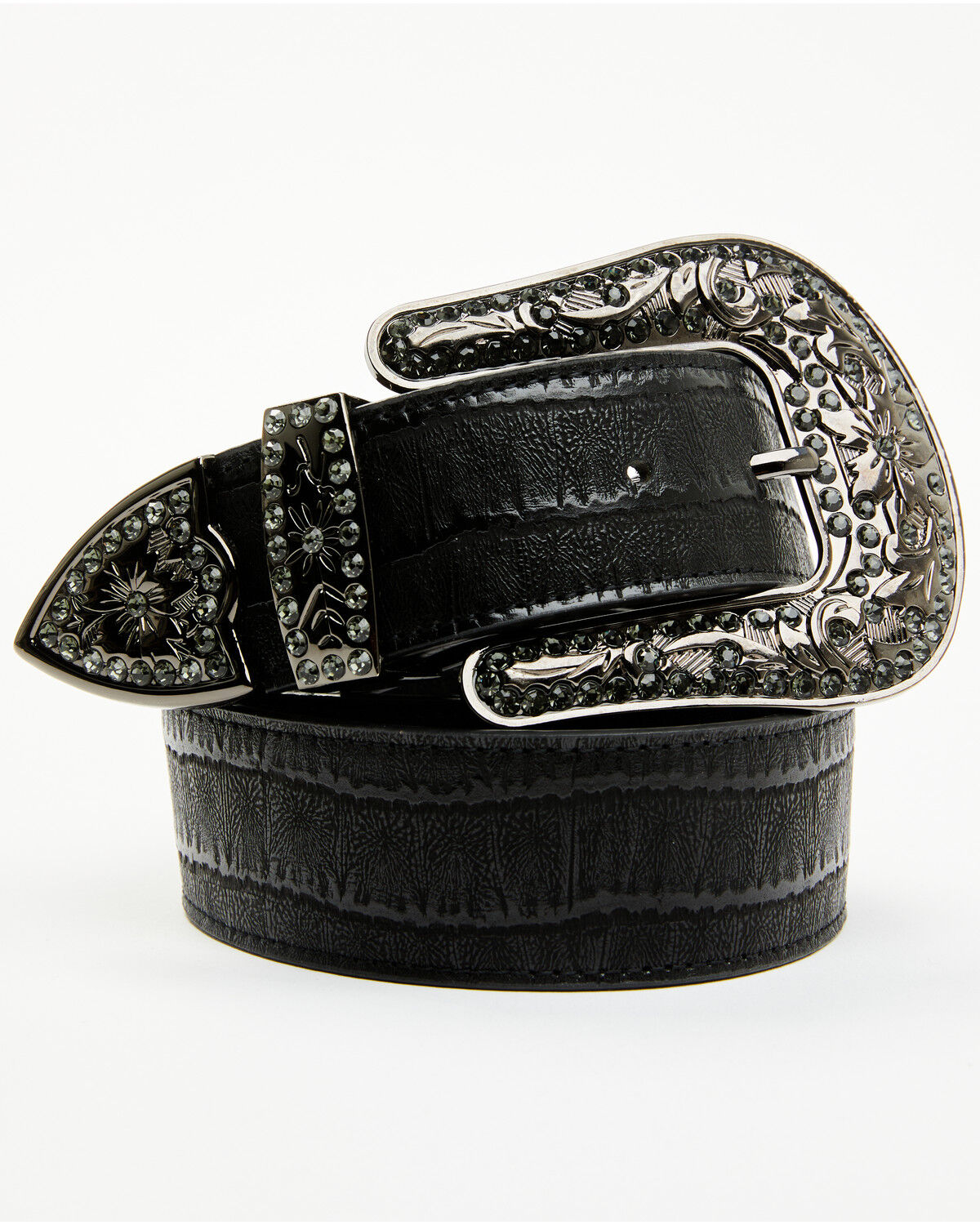 Image #1 - Shyanne Women's Piper Crocodile Embossed Rhinestone Buckle Belt, Black, hi-res