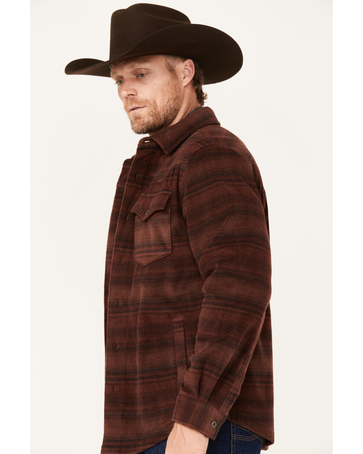 Image #2 - Cinch Men's Polar Fleece Striped Long Sleeve Flannel Jacket, , hi-res