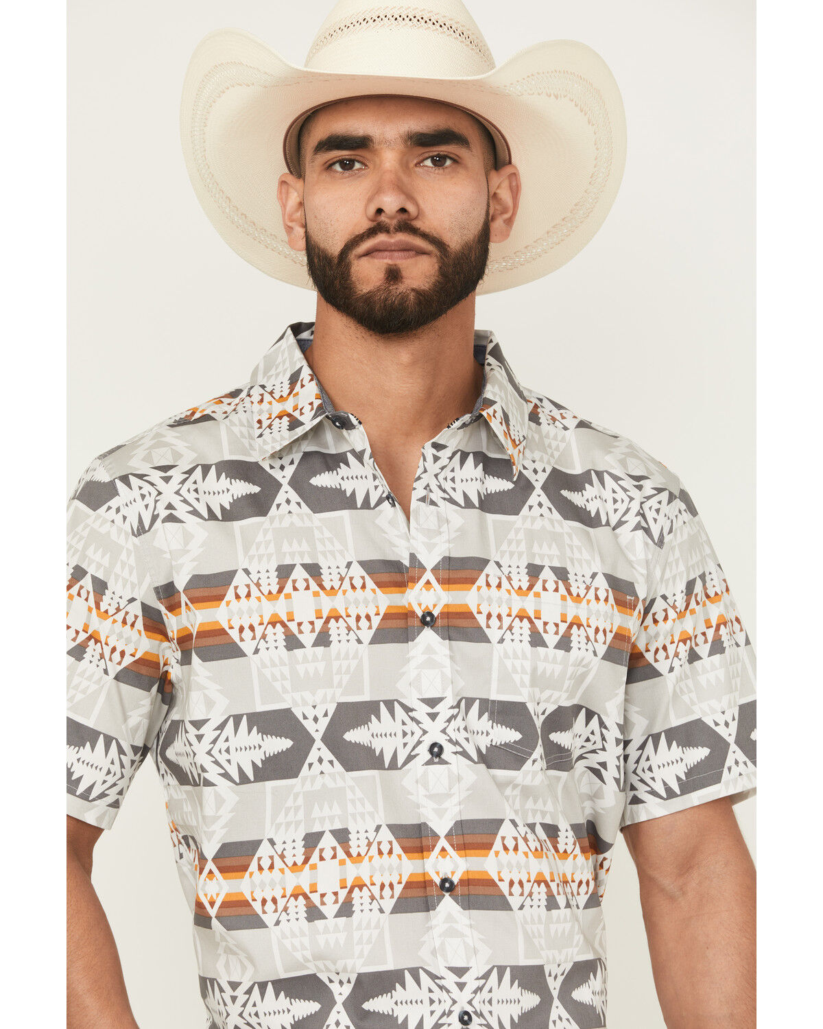 Image #2 - Cody James Men's Potomac Southwestern Print Short Sleeve Button-Down Stretch Western Shirt, Grey, hi-res
