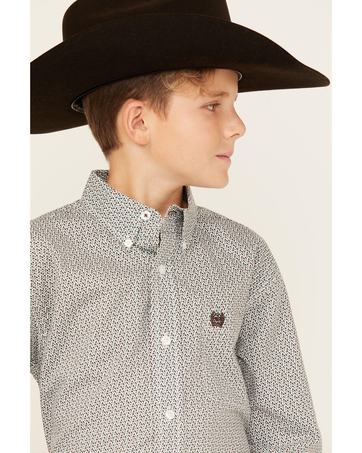 Image #2 - Cinch Boys' Geo Print Long Sleeve Button-Down Western Shirt, White, hi-res