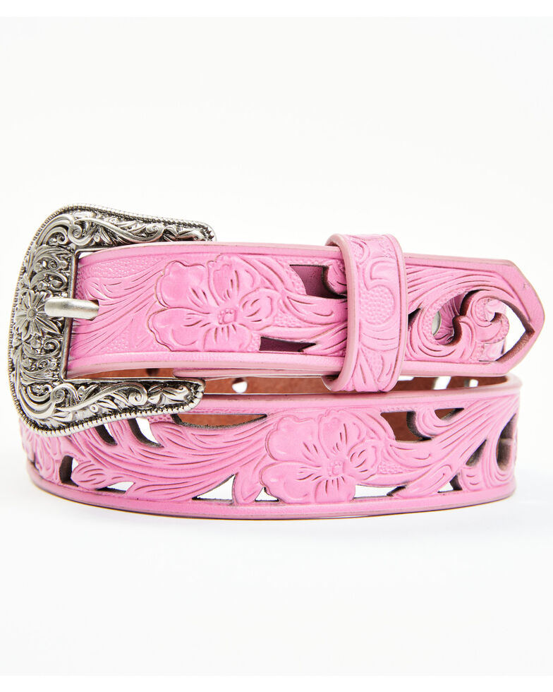 Shyanne Girls' Pink Pierced Filigree Belt, Pink, hi-res