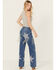 Image #4 - Vibrant Denim Women's Rhinestone Star Fringe Mid Rise Stretch Wide Leg Jeans , Medium Wash, hi-res