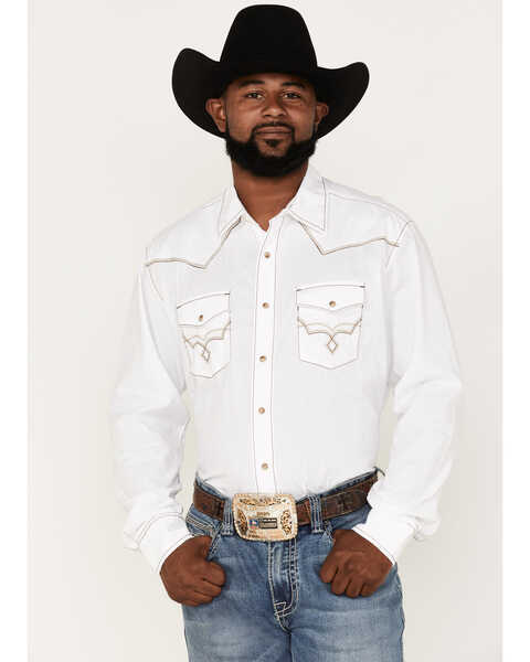 Rock 47 By Wrangler Men's Embroidered Long Sleeve Snap Western Shirt , White, hi-res