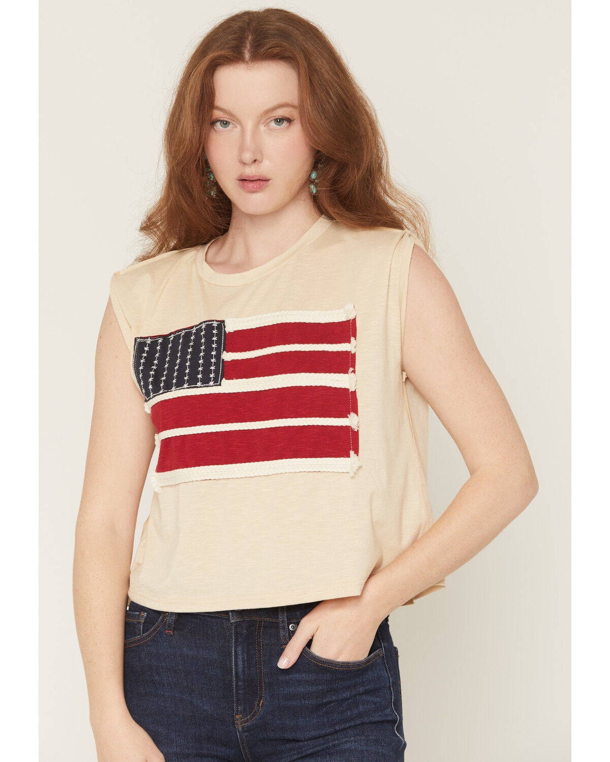 Baevely Women's American Flag Muscle Tank, Cream, hi-res