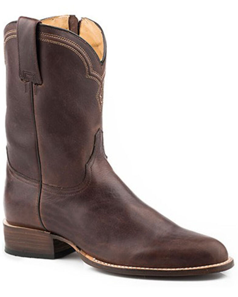 Stetson Men's Rancher Zip Oily Vamp Western Roper Boots - Round Toe , Brown, hi-res