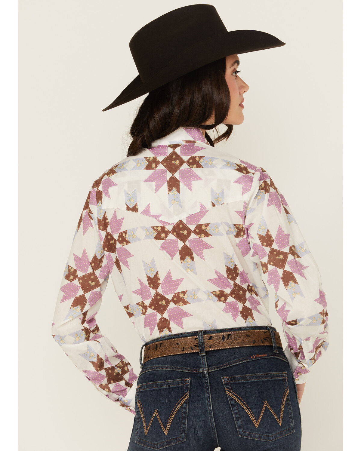Image #5 - Cowboygirl by Jenna Paulette Women's Patchwork Print Long Sleeve Pearl Snap Western Shirt, Lavender, hi-res