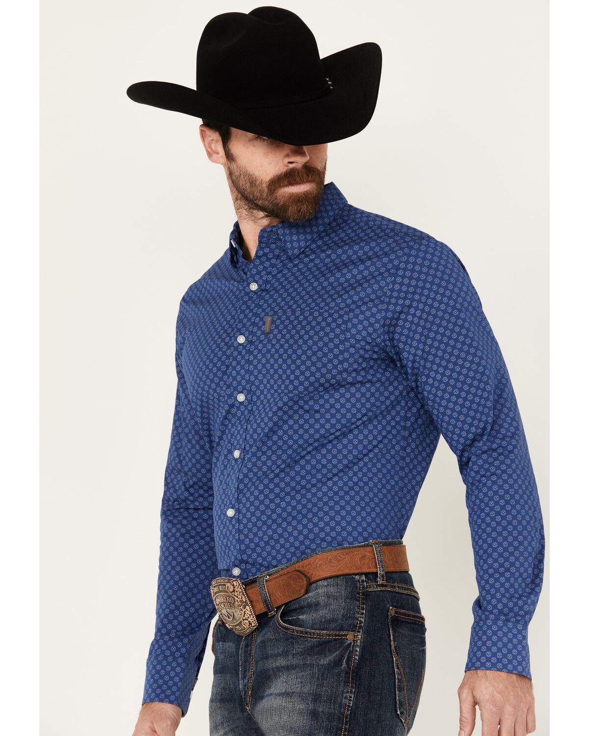 Image #2 - Ariat Men's Maxwell Geo Print Long Sleeve Button-Down Stretch Western Shirt, Blue, hi-res