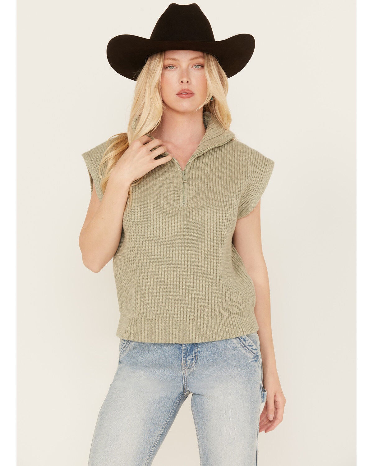 Revel Women's Quarter Zip Sweater Vest, Sage, hi-res