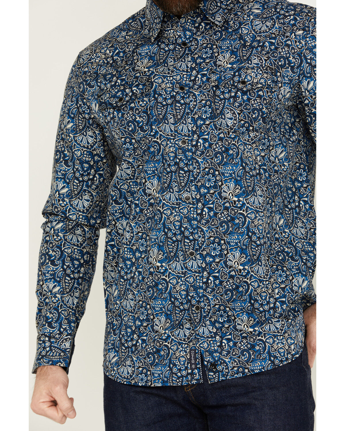 Image #3 - Moonshine Spirit Men's Verano Floral Paisley Print Long Sleeve Snap Western Shirt, Blue, hi-res