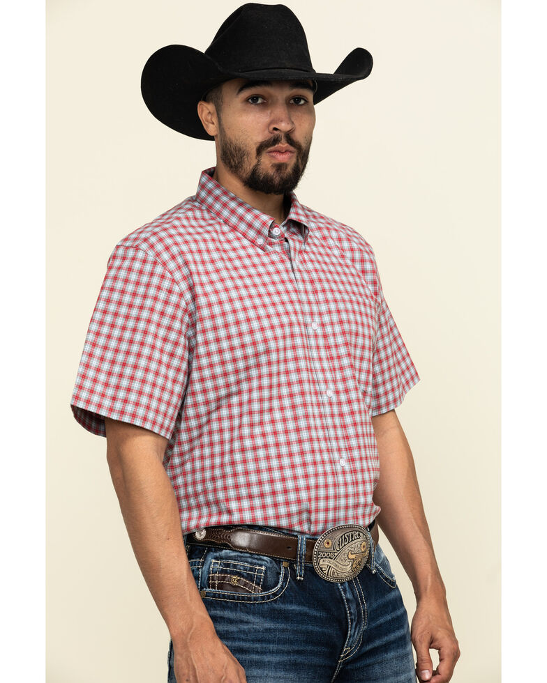 Cody James Core Men's Wild Ride Small Plaid Short Sleeve Western Shirt , Red, hi-res