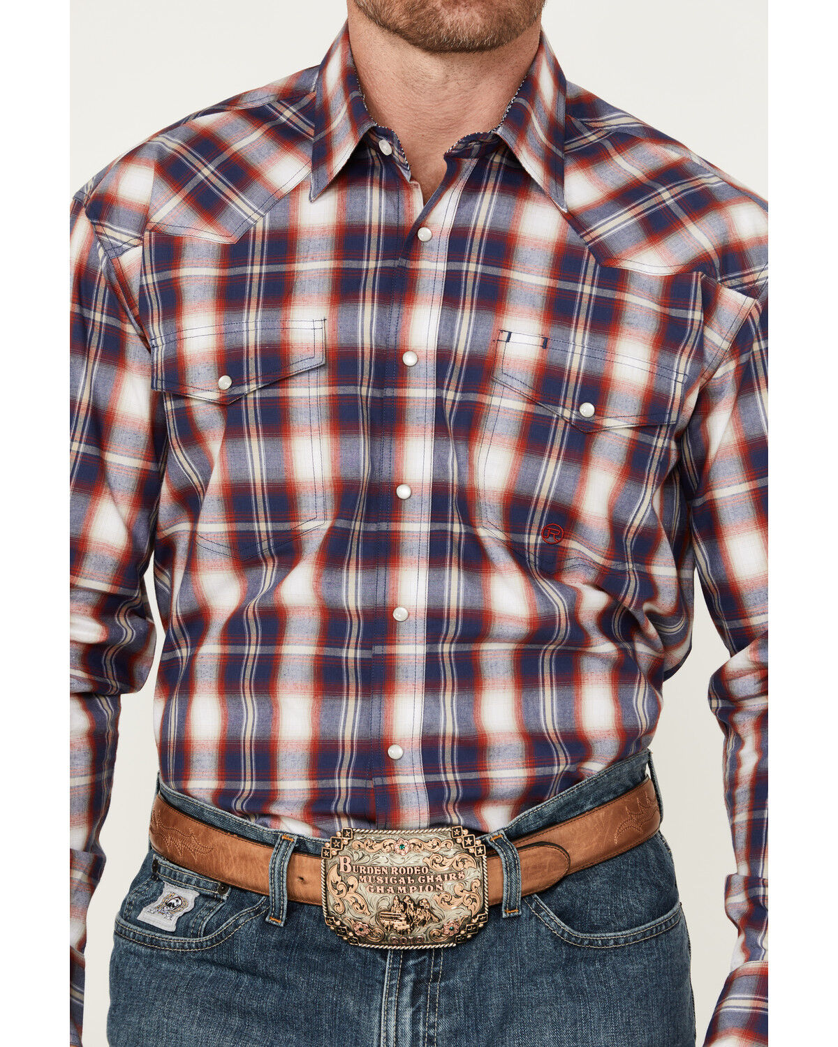 Image #2 - Roper Men's Amarillo Plaid Print Long Sleeve Pearl Snap Western Shirt, Blue, hi-res