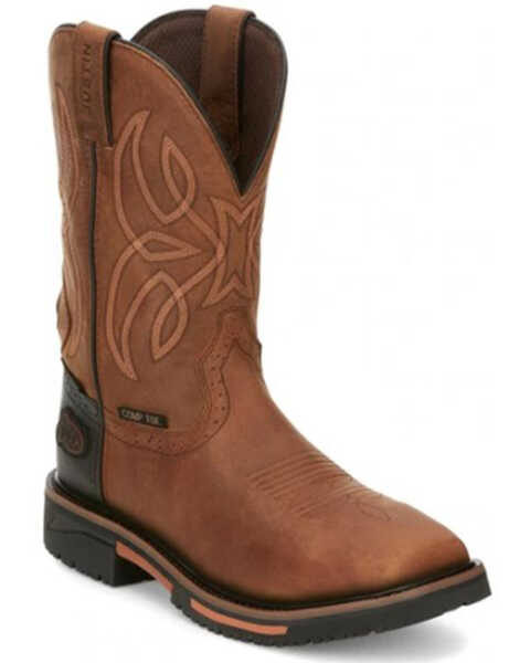 Justin Men's Dallen Waterproof Western Work Boots - Nano Composite Toe, Brown, hi-res