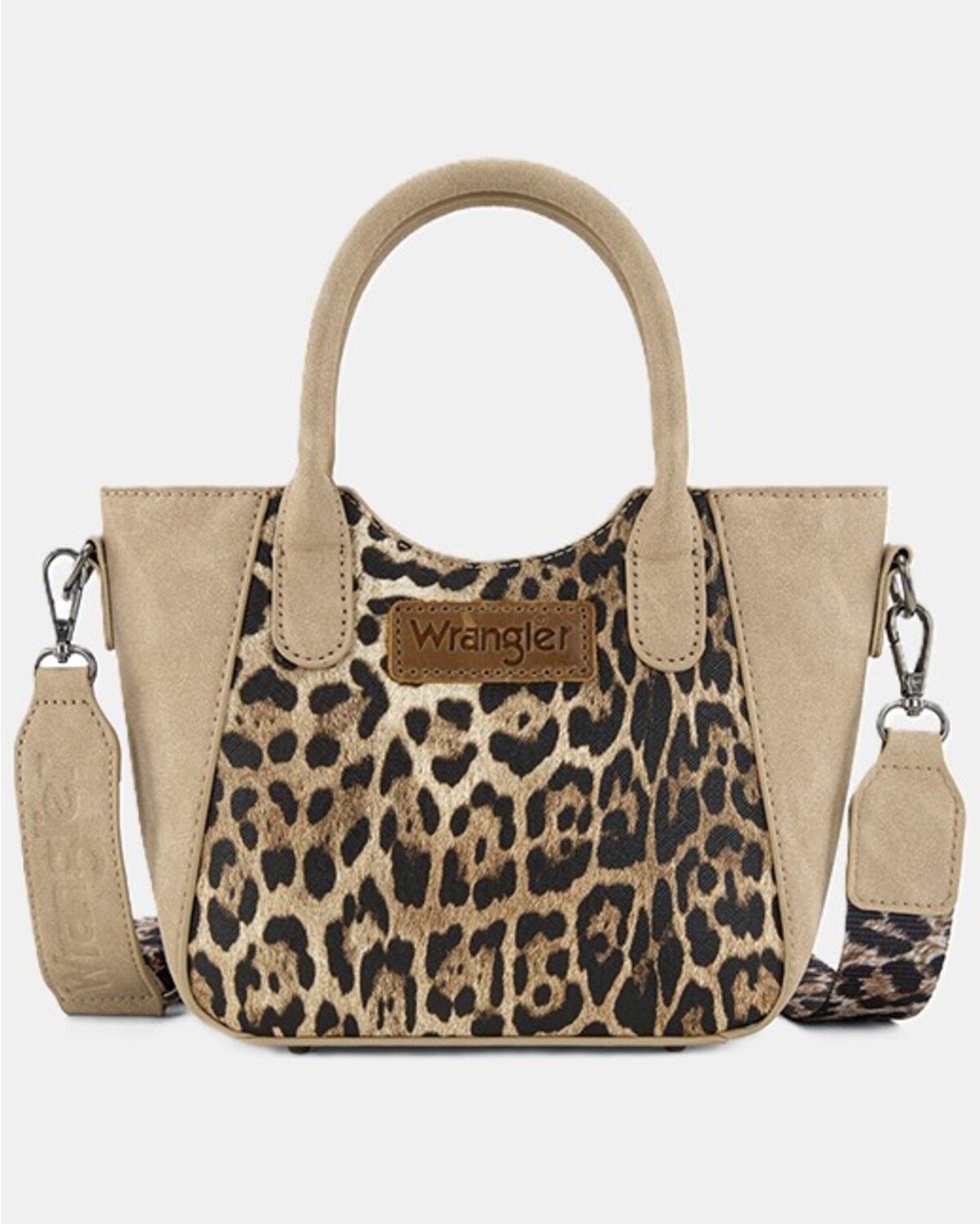 Image #1 - Wrangler Women's Leopard Print Small Tote Crossbody Bag, Tan, hi-res