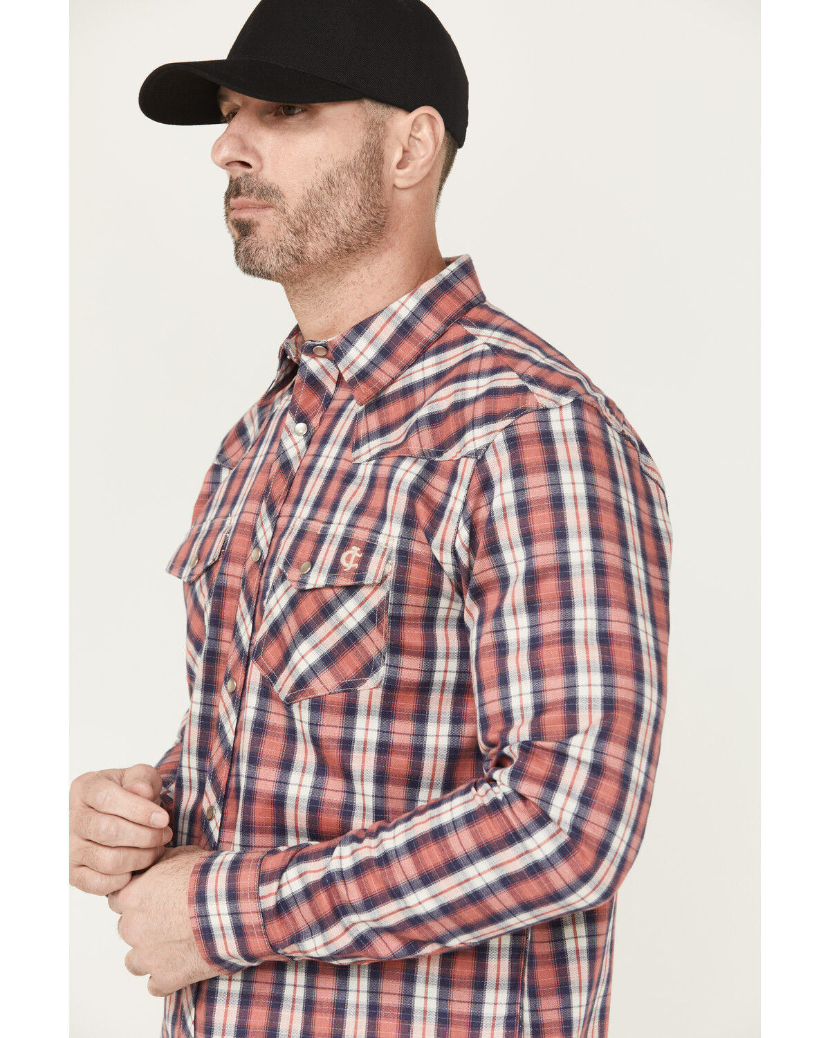 Image #2 - Cody James Men's FR Plaid Print Long Sleeve Snap Work Shirt, Red, hi-res