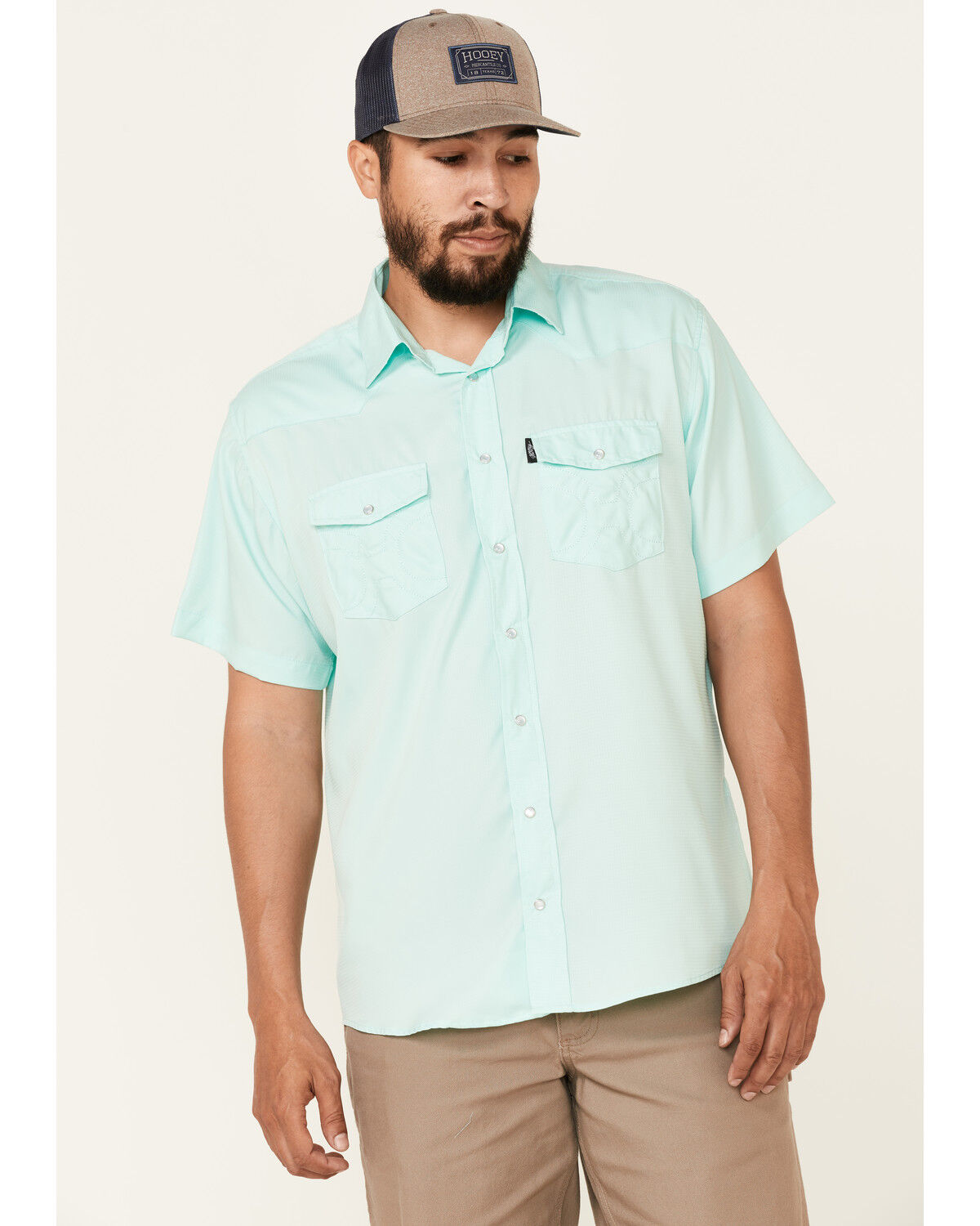 Image #1 - Hooey Men's Habitat Sol Short Sleeve Pearl Snap Western Shirt, Teal, hi-res