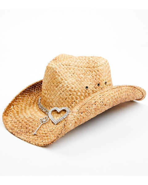 Shyanne Women's Key To My Heart Straw Cowboy Hat, Natural, hi-res