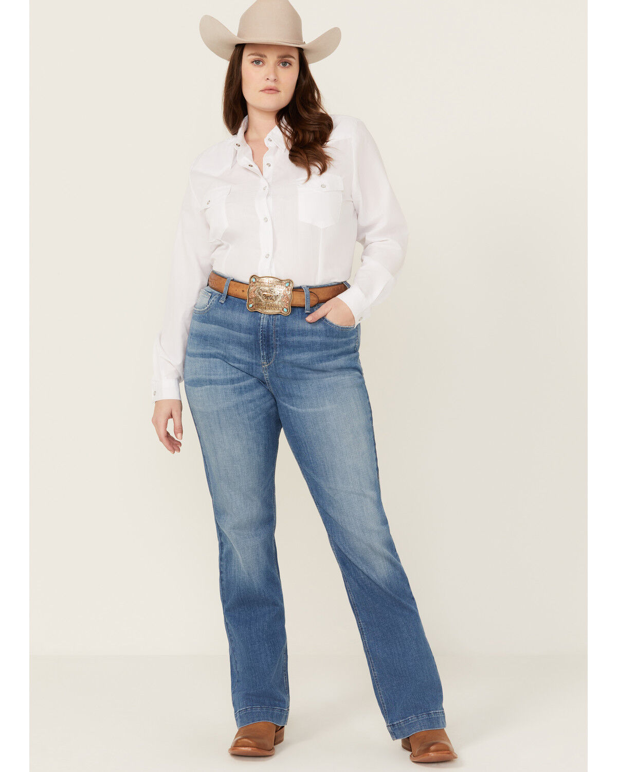 Image #1 - Ariat Women's Claire Medium Wash High Rise Slim Trouser Stretch Denim Jeans - Plus, Medium Wash, hi-res