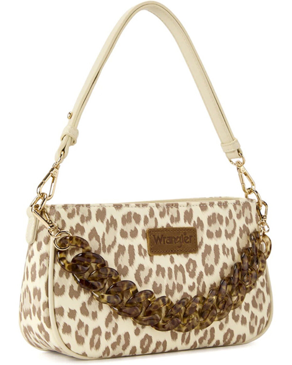 Image #1 - Wrangler Women's Leopard Print Shoulder Bag with Chain Detail, Tan, hi-res