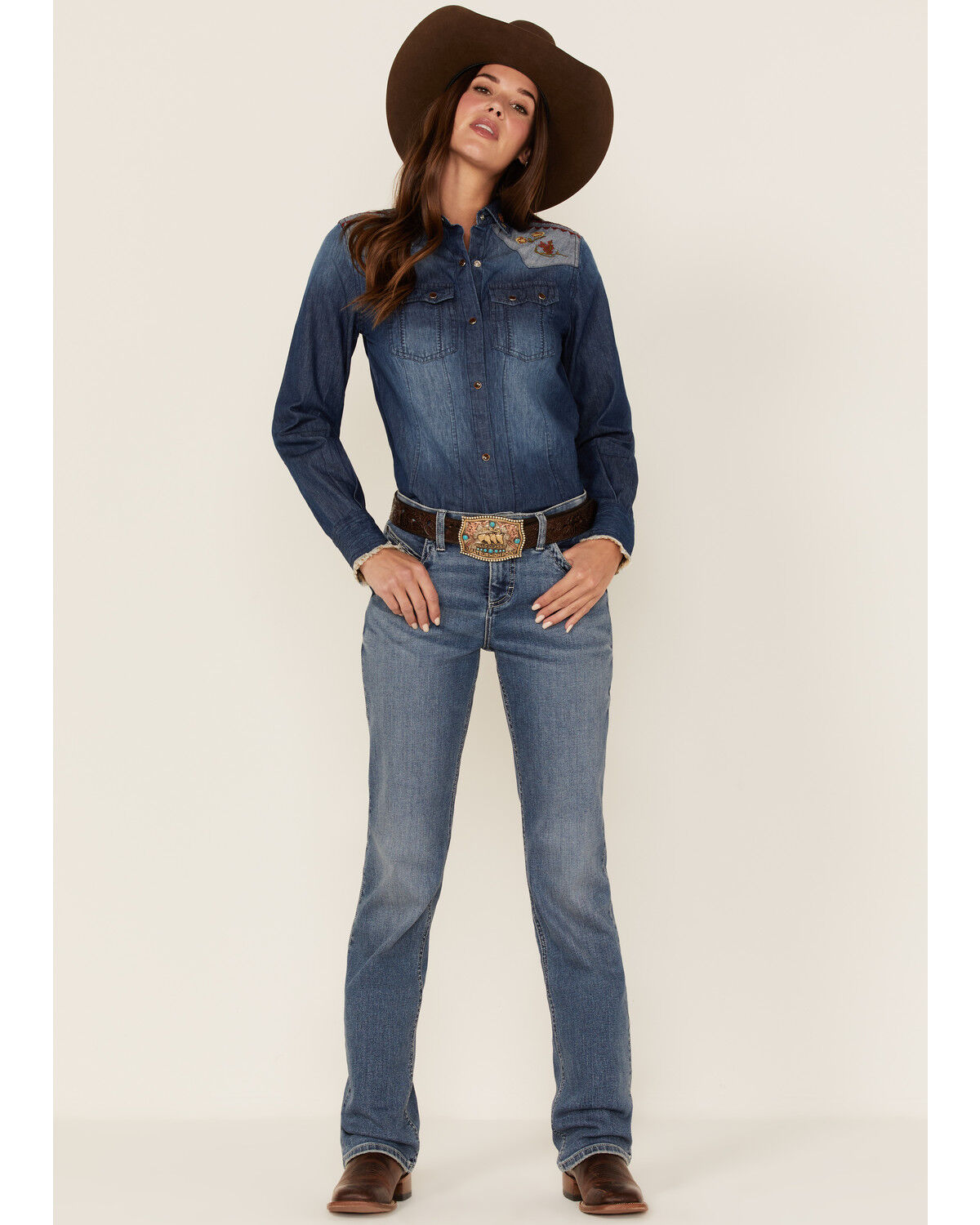 Image #2 - Tasha Polizzzi Women's Arizona Denim Embroidered Shirt, Blue, hi-res