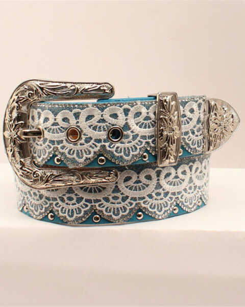Angel Ranch Women's Lace & Turquoise Western Belt, Turquoise, hi-res